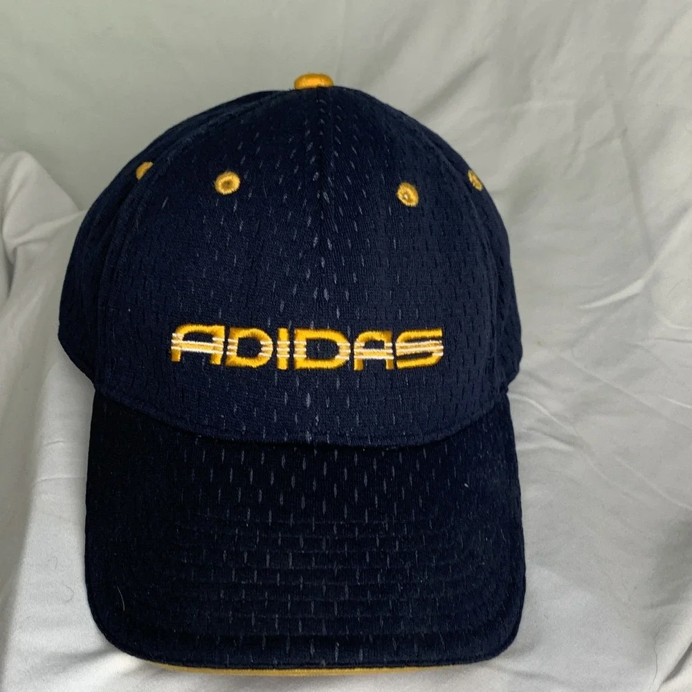 Adidas Navy Blue Yellow Embroidered Logo Mesh Baseball Cap Hat Adjustable